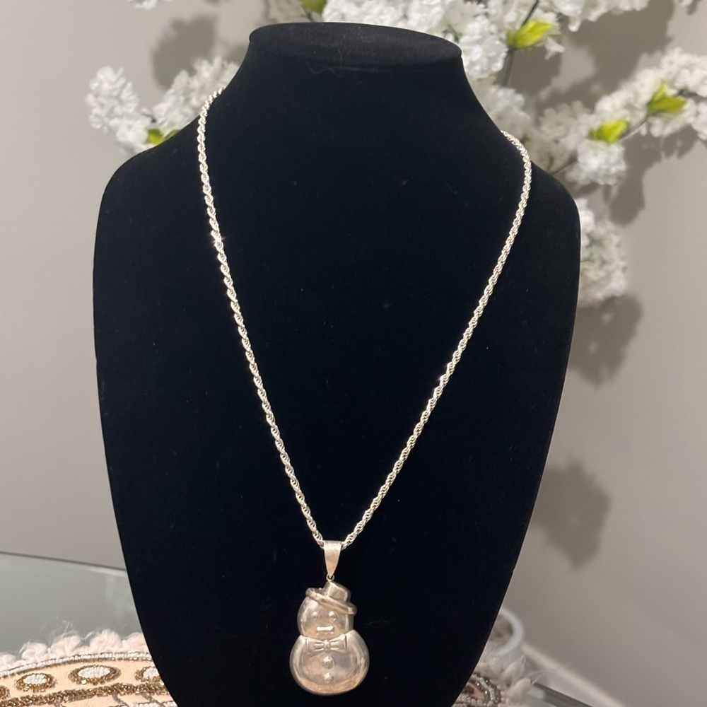 Sterling silver large snow man pendant necklace